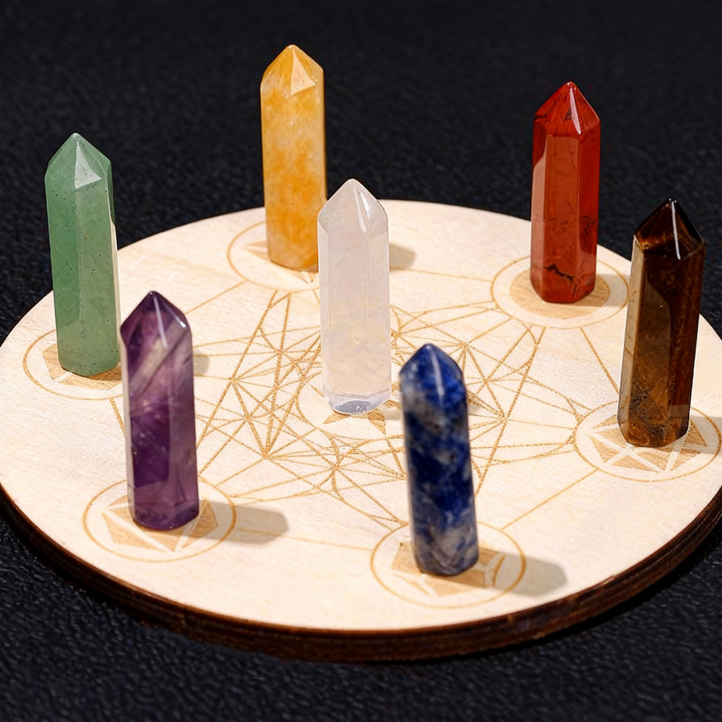 Natural Crystal Tower Fengshui Seven-Star Array Healing Stones Set with Wooden Board for Meditation Reiki | Gemstone Spiritual Healing Stone Meaning