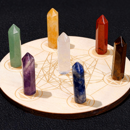  Natural Crystal Tower Fengshui Seven-Star Array Healing Stones Set with Wooden Board for Meditation Reiki | Gemstone Spiritual Healing Stone Meaning