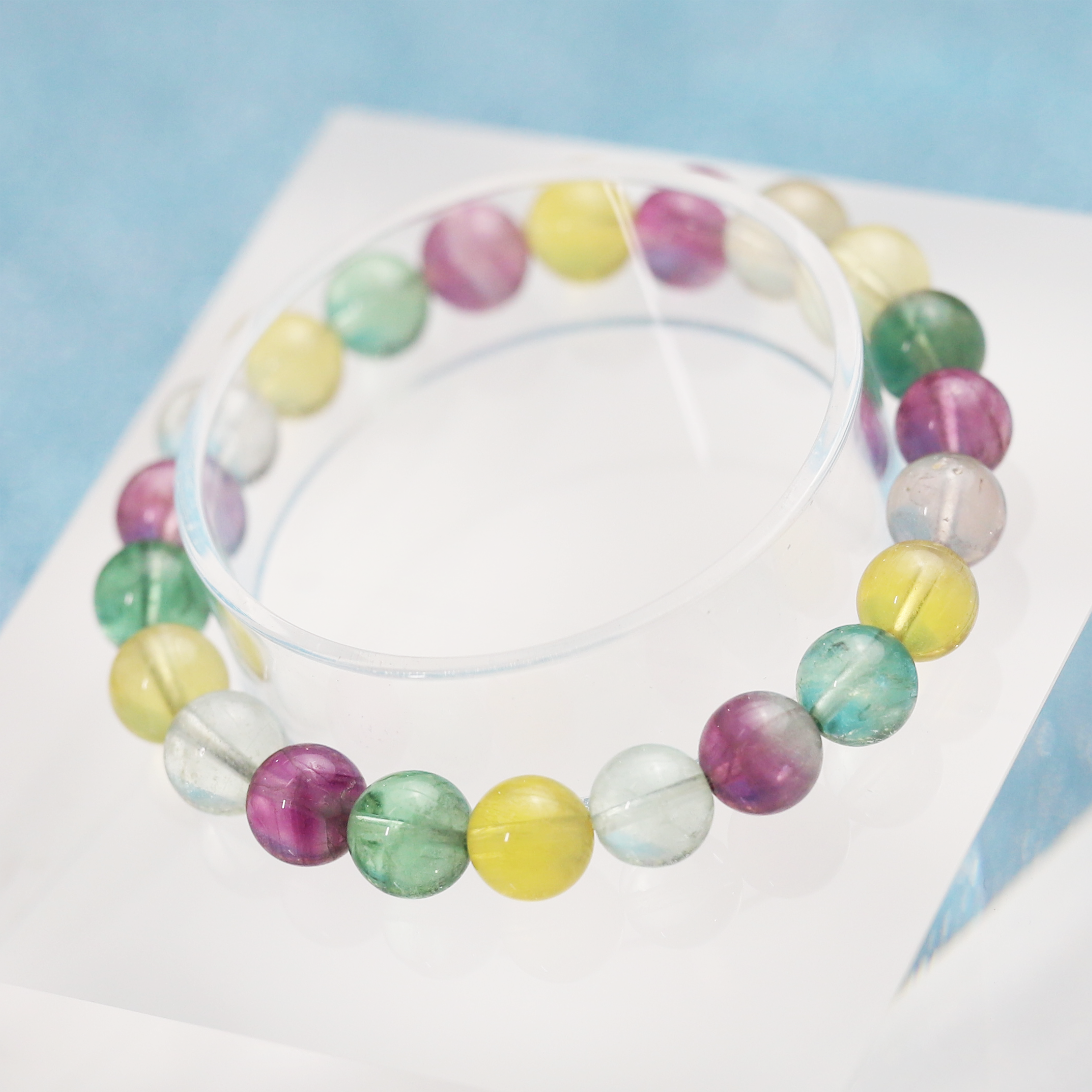 The Rainbow Fluorite Bracelet 6 to 16 mm ,Gemstone Round Beads Stretch Bracelet Beads, ,Natural Healing Stone,Gift For Women