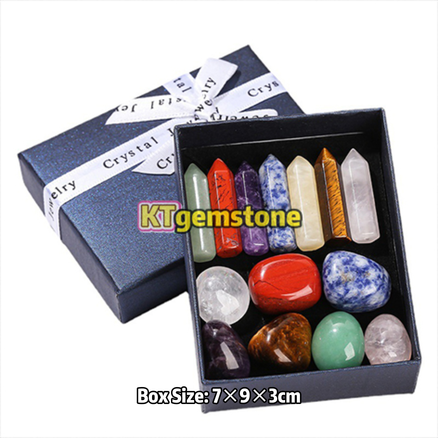Natural Rainbow Crystal Gift Box – Tumbled Stones & Double-Terminated Crystal Points | Gemstone Spiritual Healing Stone Meaning