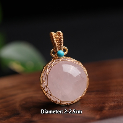 Natural Rose Quartz Crystal Round Bead Pendant – Polished Raw Crystal Sphere Crystal Ball Necklace Charm | Gemstone Spiritual Healing Stone Meaning