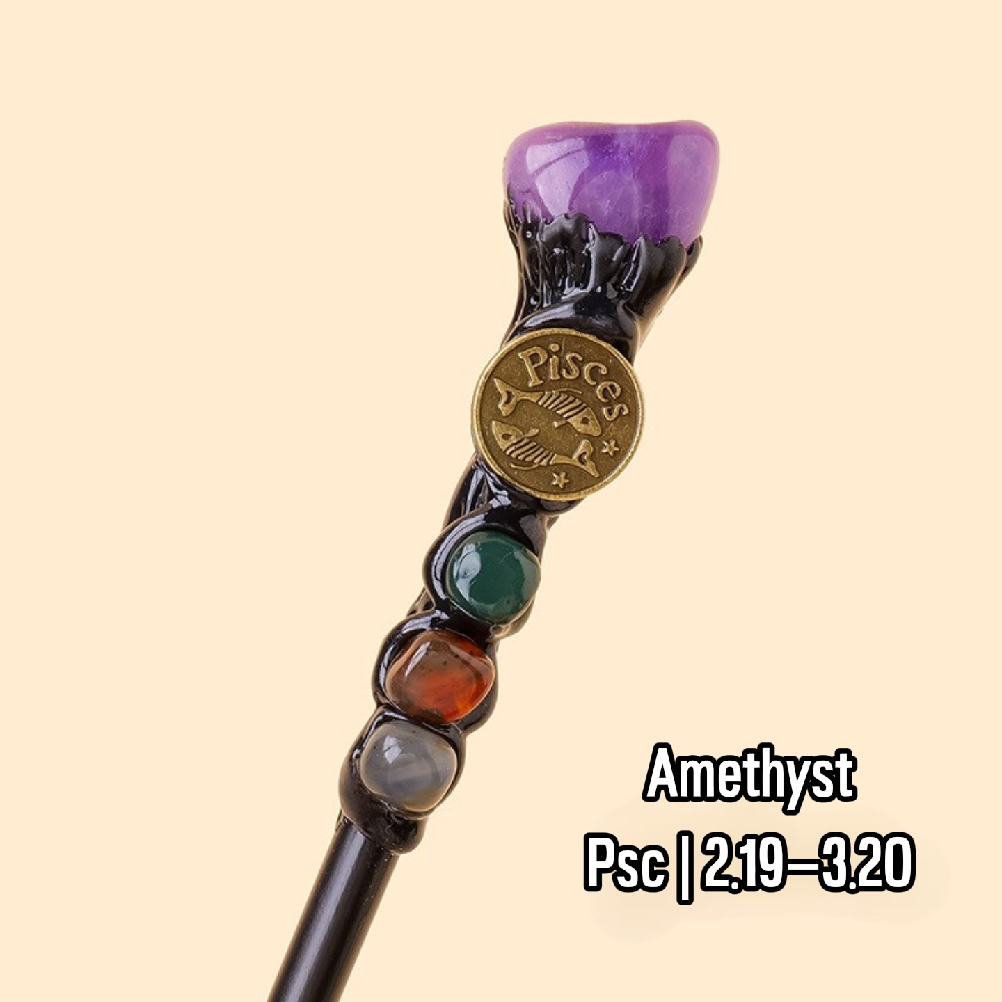Natural Assorted Crystal Zodiac Magic Wand – Tumbled Stones, Wicca Energy Wand | Gemstone Spiritual Healing Stone Meaning