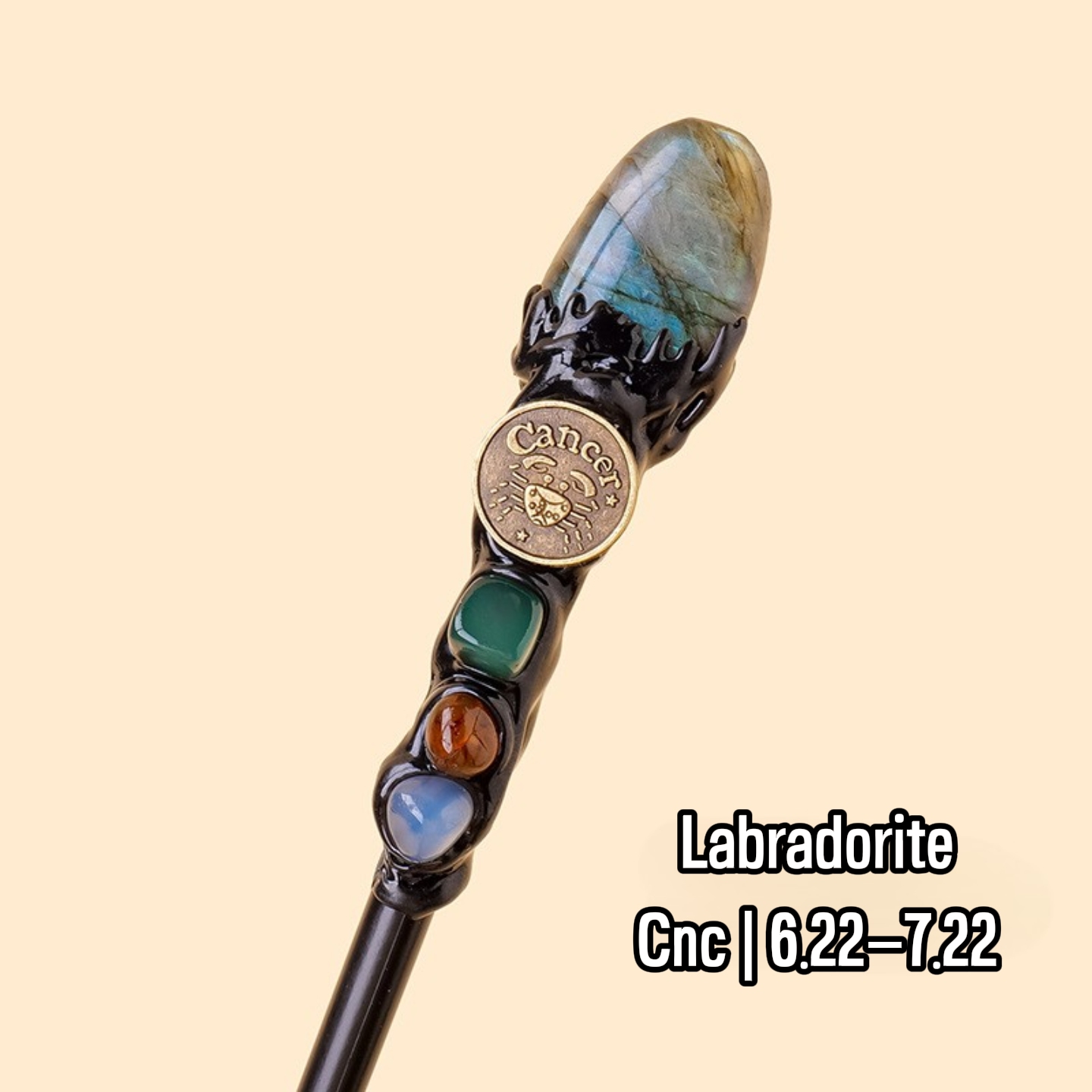 Natural Assorted Crystal Zodiac Magic Wand – Tumbled Stones, Wicca Energy Wand | Gemstone Spiritual Healing Stone Meaning