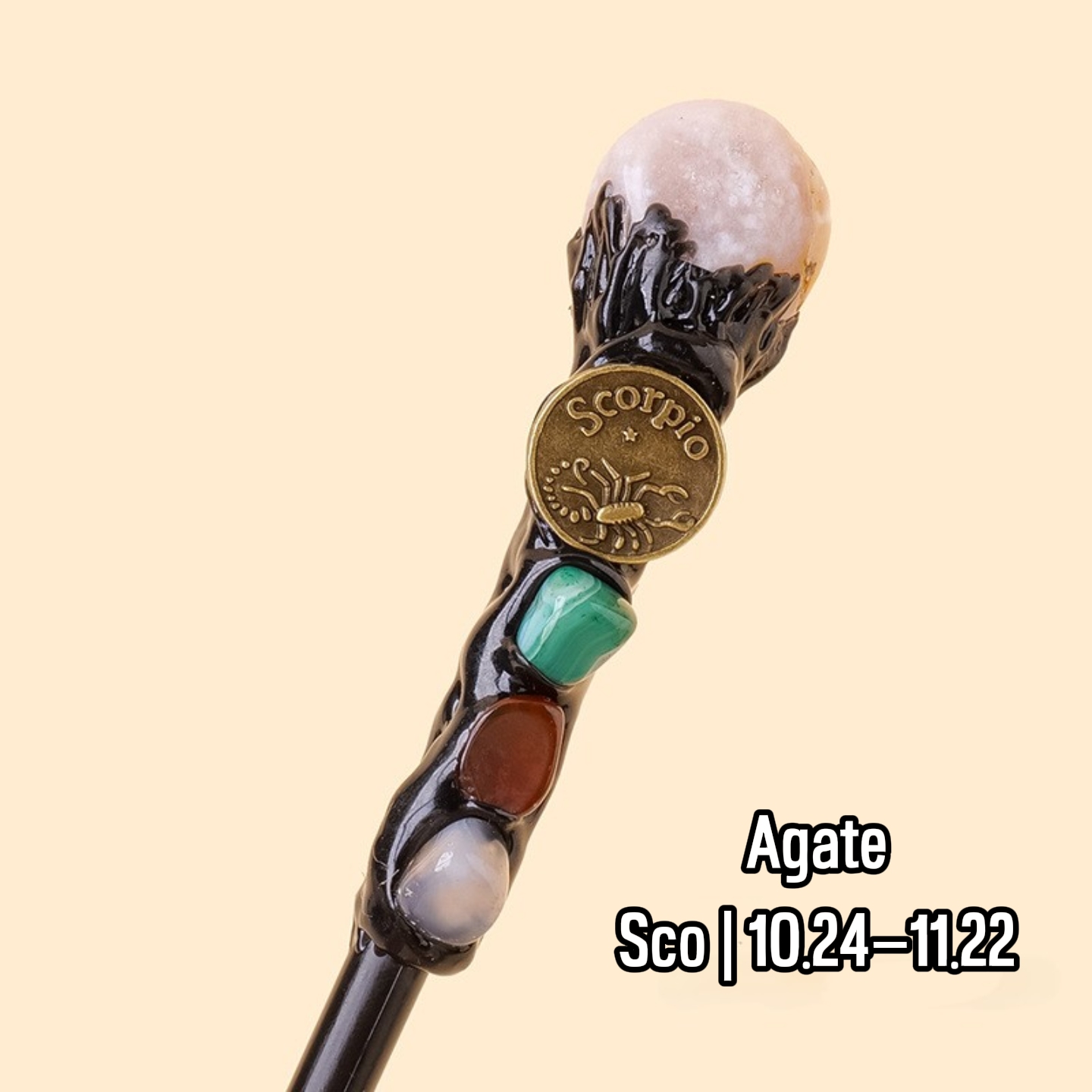 Natural Assorted Crystal Zodiac Magic Wand – Tumbled Stones, Wicca Energy Wand | Gemstone Spiritual Healing Stone Meaning