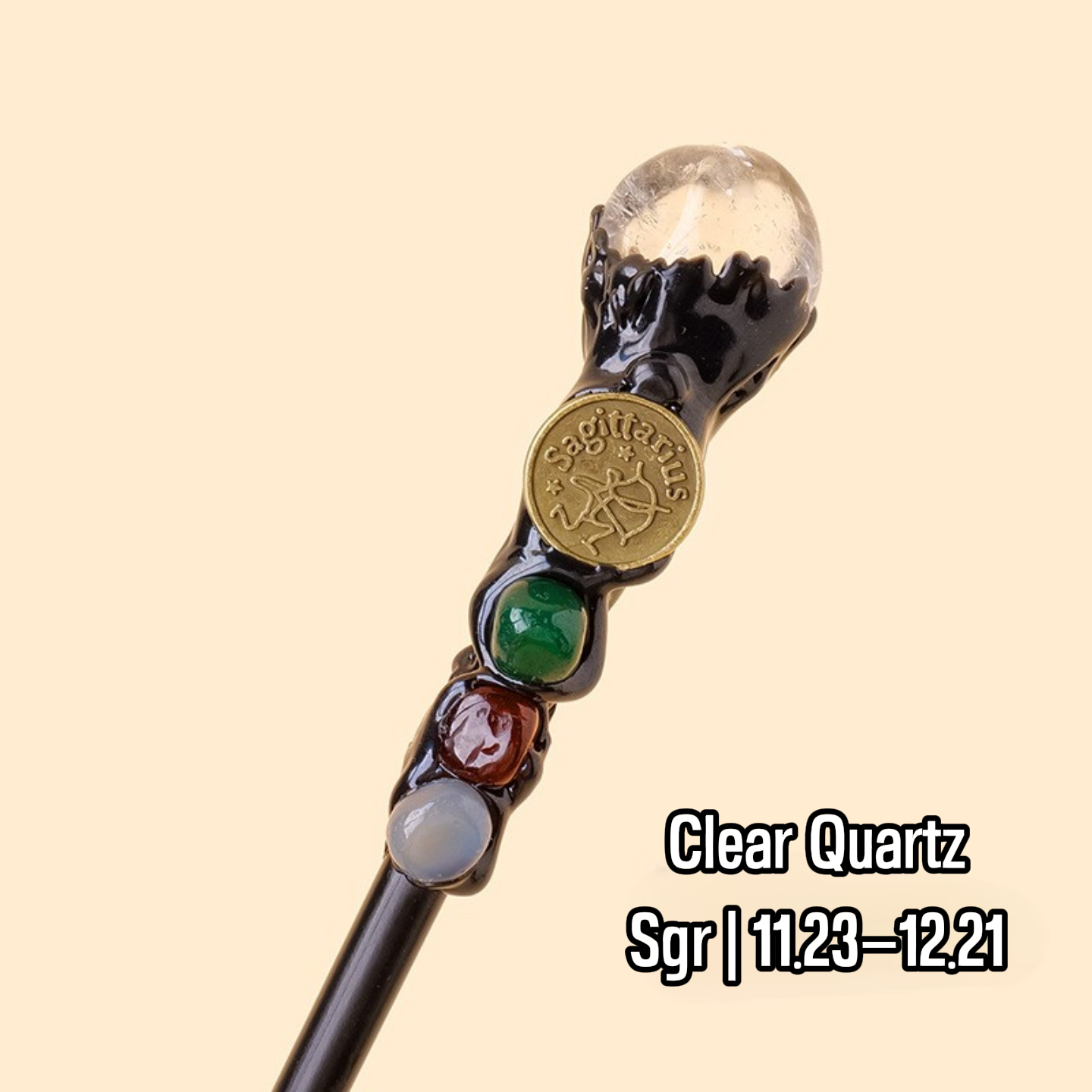 Natural Assorted Crystal Zodiac Magic Wand – Tumbled Stones, Wicca Energy Wand | Gemstone Spiritual Healing Stone Meaning