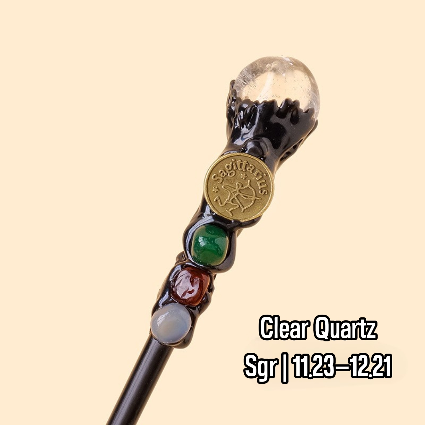 Natural Assorted Crystal Zodiac Magic Wand – Tumbled Stones, Wicca Energy Wand | Gemstone Spiritual Healing Stone Meaning