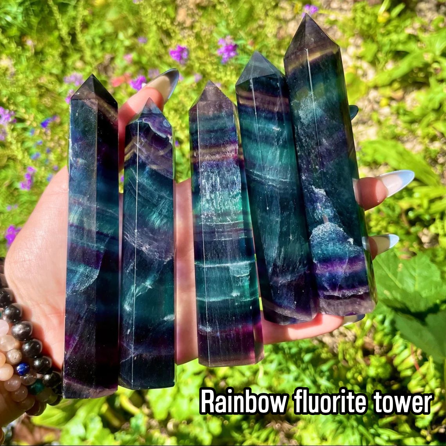 Natural Rainbow Fluorite Crystal Point Tower · Hand-Polished Raw Crystal · Home & Desk Healing Decor