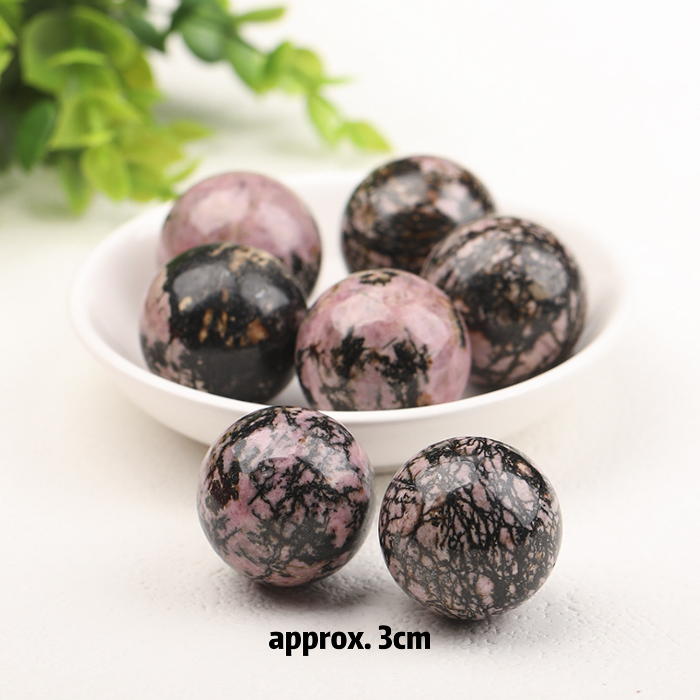Natural Rhodonite Crystal Sphere – Raw Stone Healing Decor | DIY No-Hole Round Bead for Jewelry & Pendants