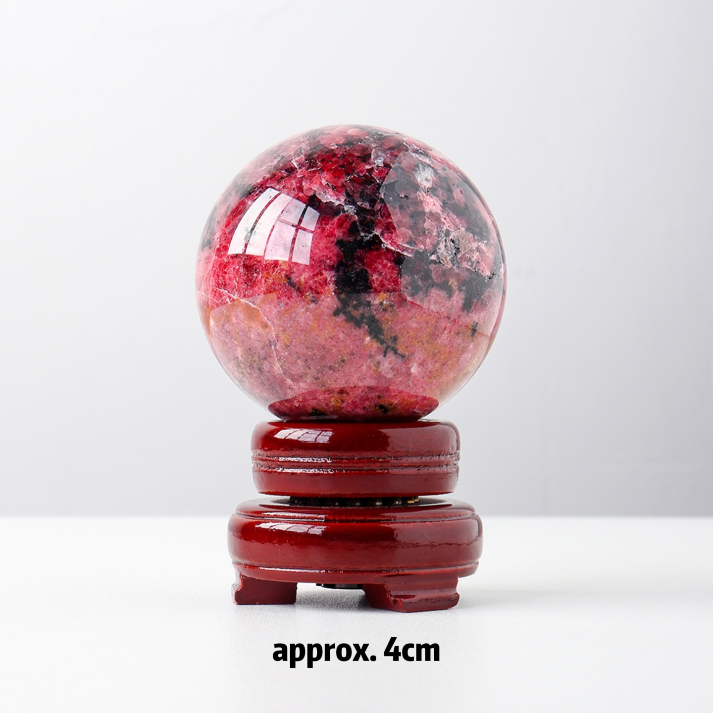 Natural Rhodonite Crystal Sphere – Raw Stone Healing Decor | DIY No-Hole Round Bead for Jewelry & Pendants