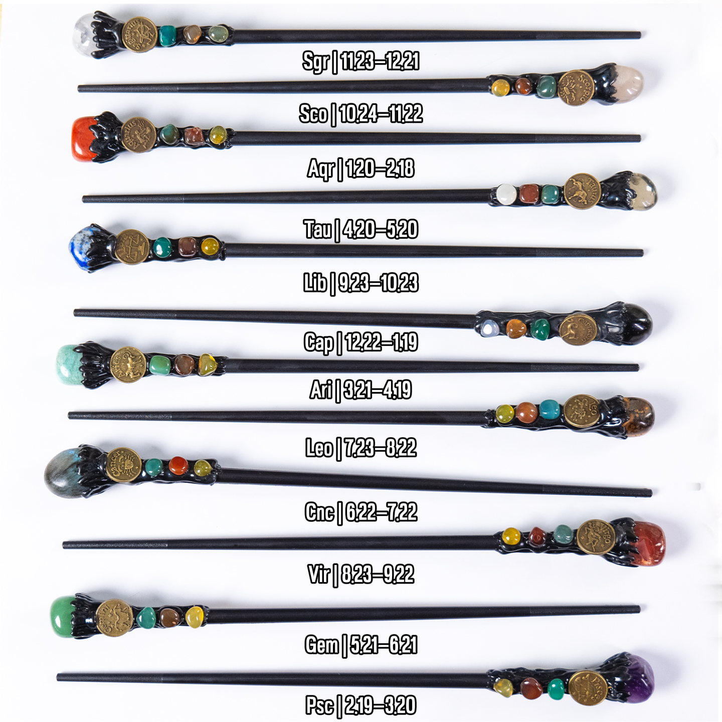 Natural Assorted Crystal Zodiac Magic Wand – Tumbled Stones, Wicca Energy Wand | Gemstone Spiritual Healing Stone Meaning