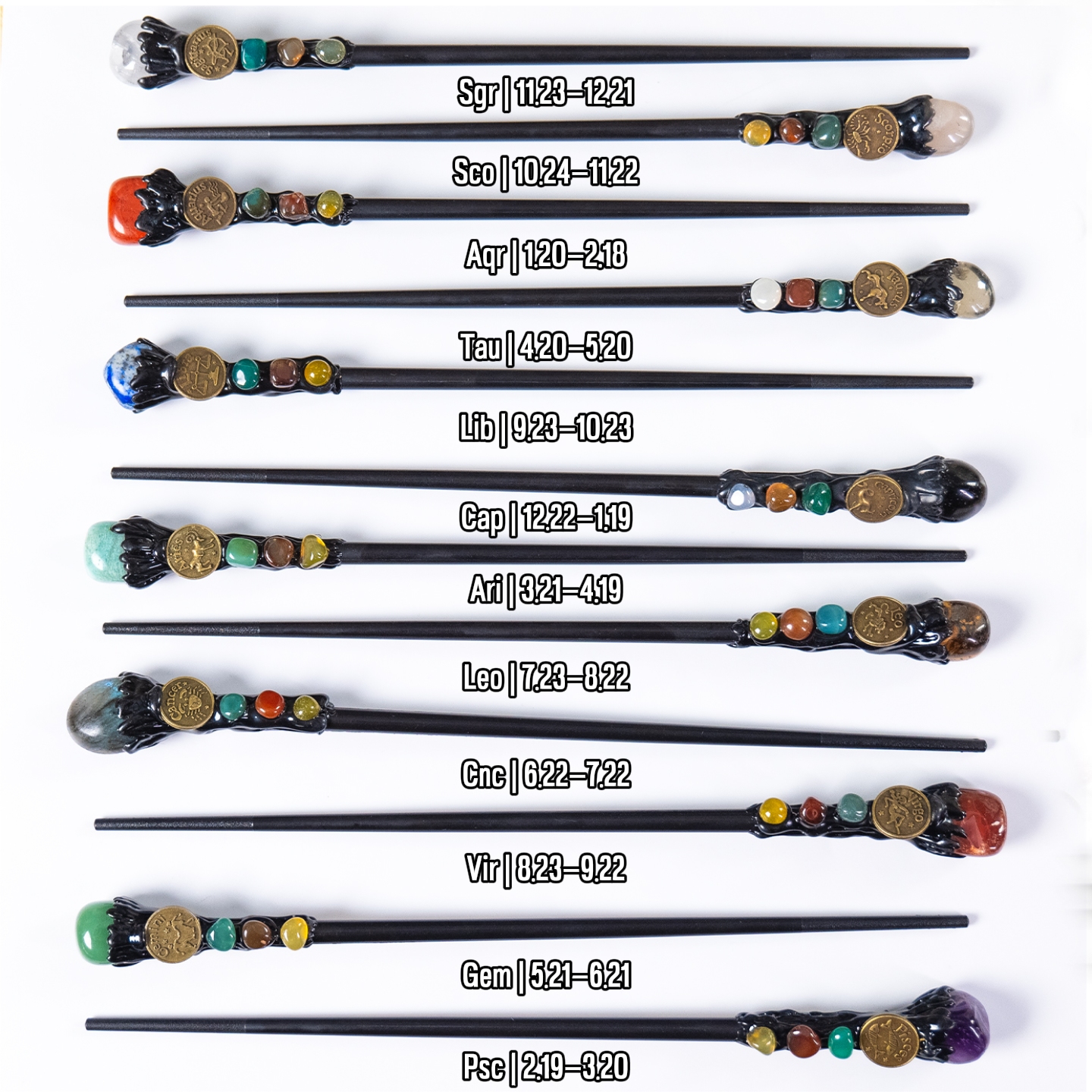 Natural Assorted Crystal Zodiac Magic Wand – Tumbled Stones, Wicca Energy Wand | Gemstone Spiritual Healing Stone Meaning