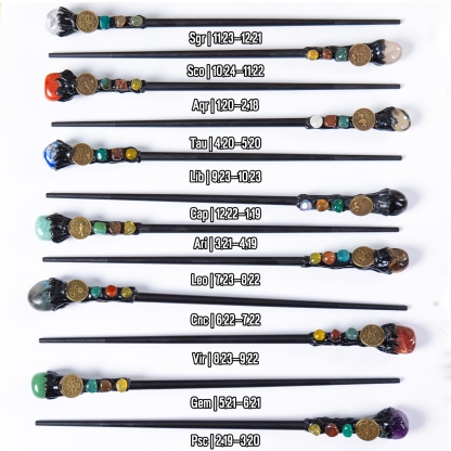 Natural Assorted Crystal Zodiac Magic Wand – Tumbled Stones, Wicca Energy Wand | Gemstone Spiritual Healing Stone Meaning