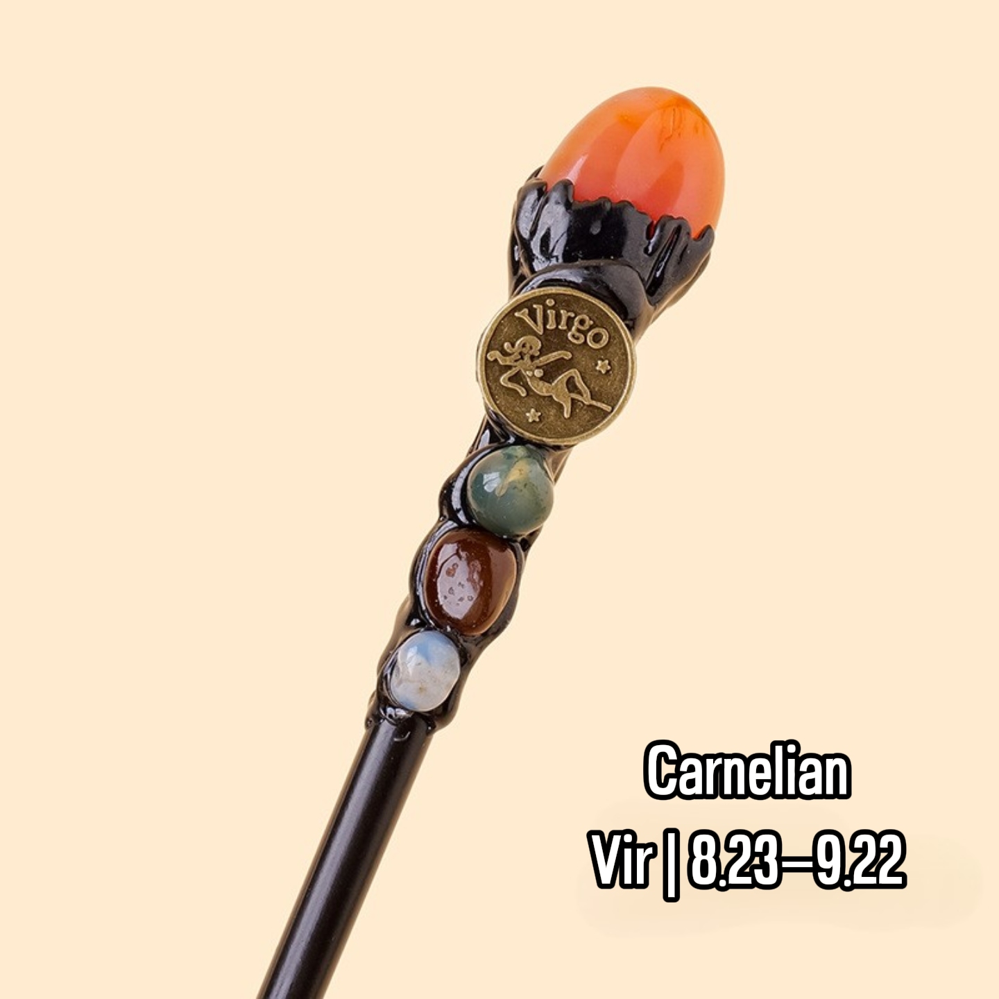 Natural Assorted Crystal Zodiac Magic Wand – Tumbled Stones, Wicca Energy Wand | Gemstone Spiritual Healing Stone Meaning