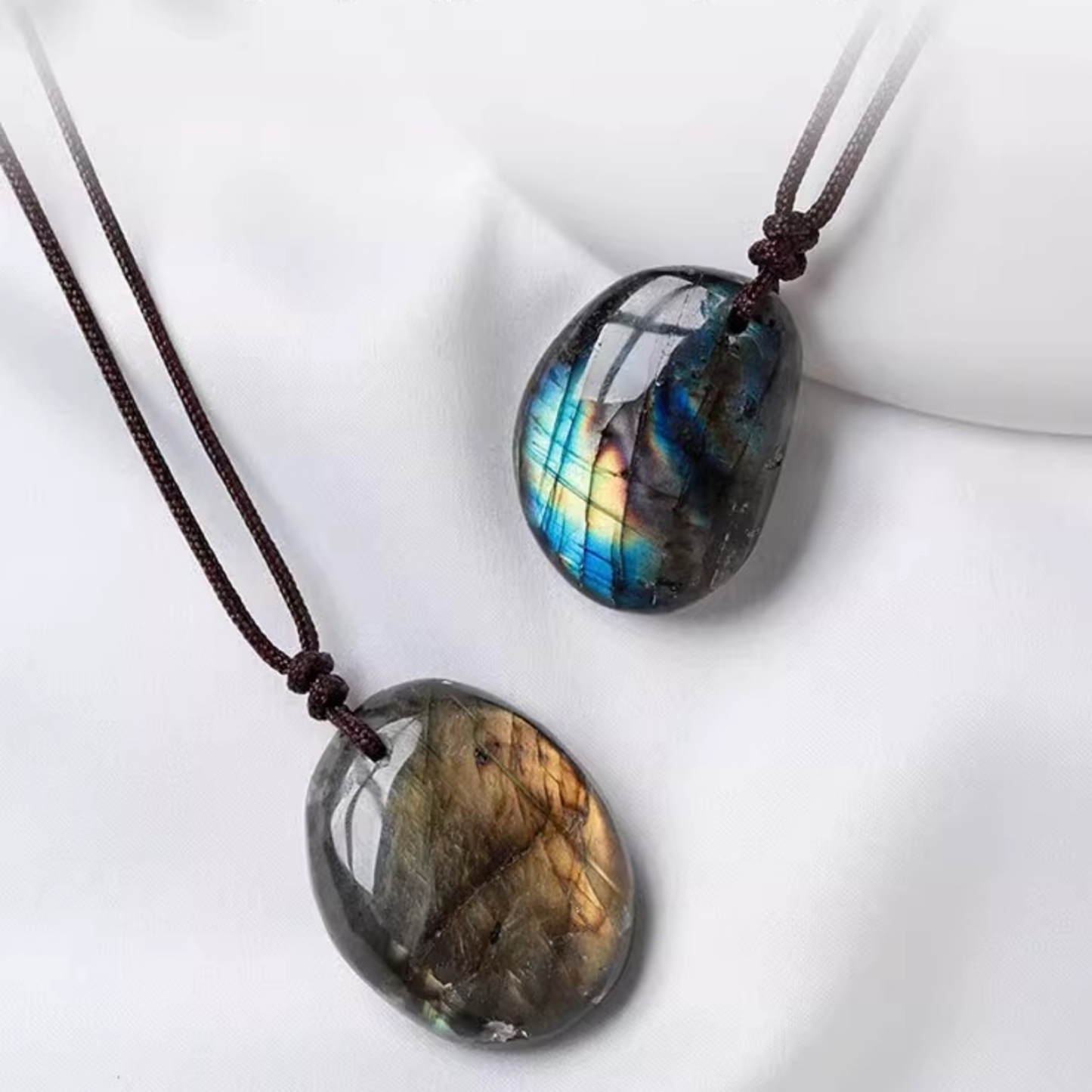 Natural Labradorite tumble gemstone pendent on adjustable cord necklace Crystals Spiritual Healing Stone Meaning