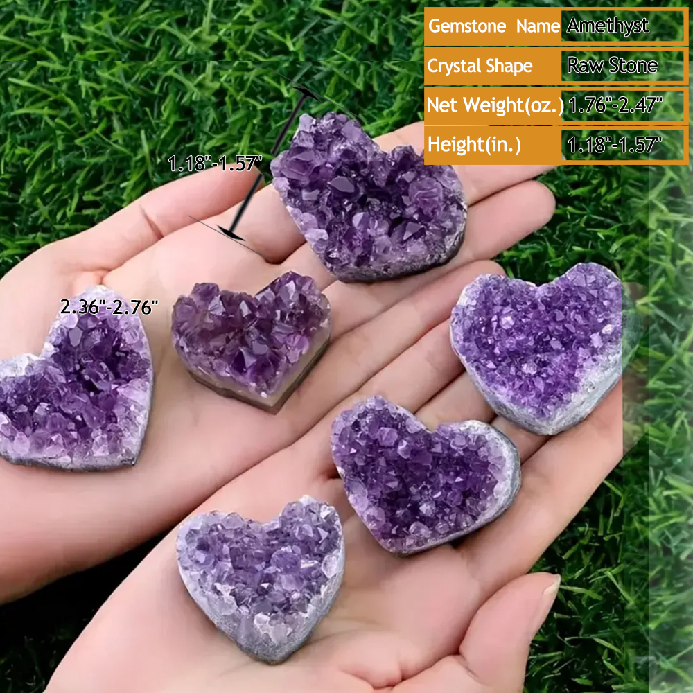 Natural Amethyst Crystal Cluster Heart-Shape Geode Decorative Rock Raw Stone | Gemstone Spiritual Healing Stone Meaning