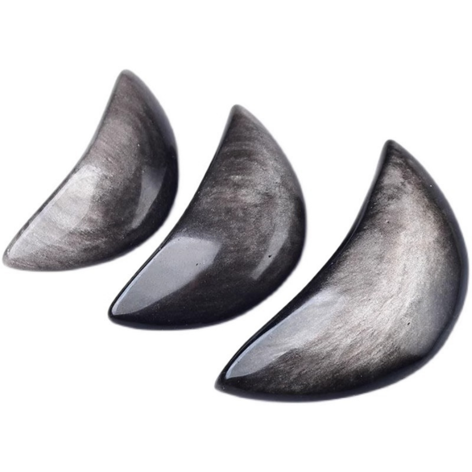 Natural Silver Obsidian Crescent Moon Figurine Hand Carved Crystal Lucky Stone for Home Decor & Office Statues | Gemstone Spiritual Healing Stone Meaning