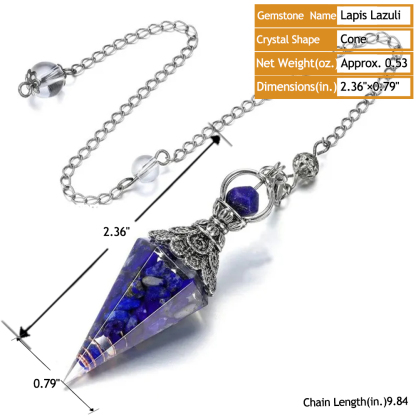 Natural Crystals Gemstone Pendulum with Antique Silver Chain | Crystals Spiritual Healing Stone Meaning