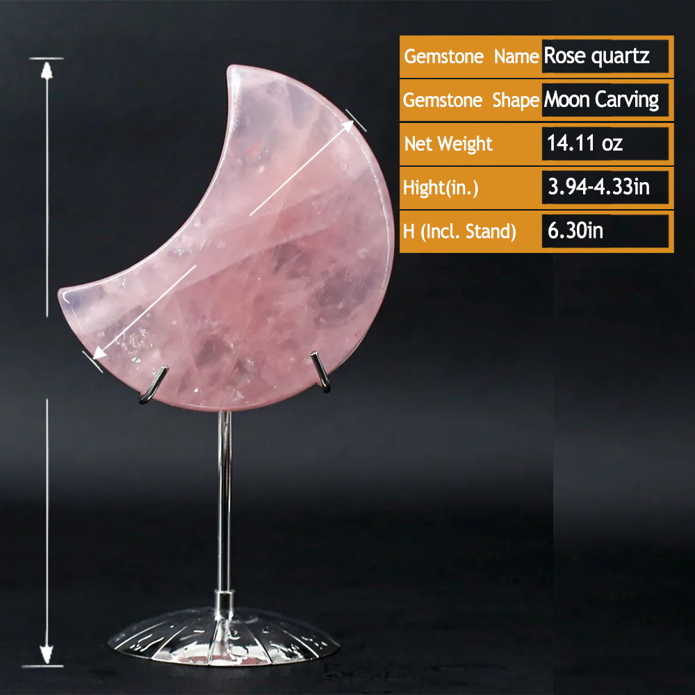 Natural Crystal Moon Carving on Stand · Labradorite Rose Quartz Black Obsidian Gemstone | Crystals Spiritual Healing Stone Meaning