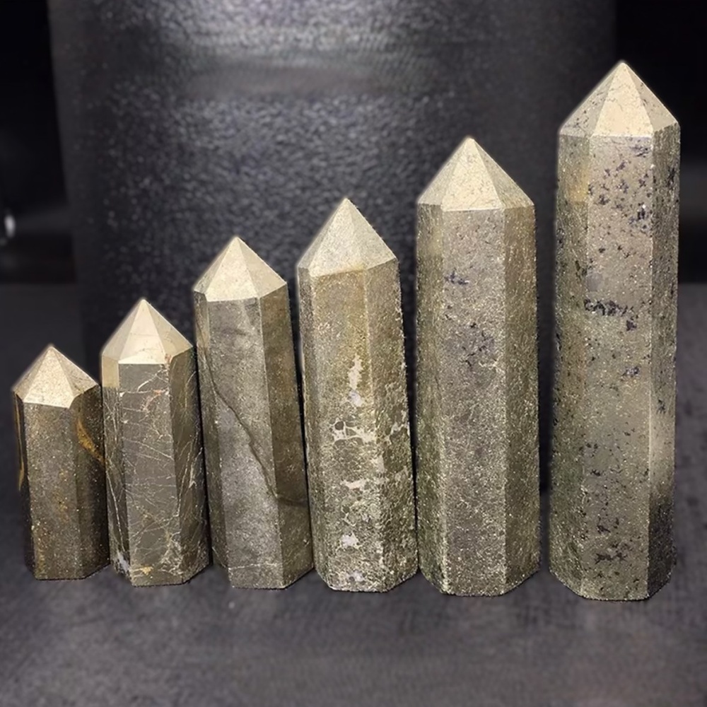 Natural Pyrite Crystal Obelisk Tower Hexagonal Crystal Point for Reiki Healing and Crystal Grid |  Gemstone Spiritual Healing Stone Meaning
