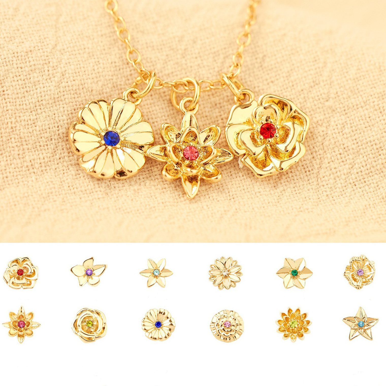3D Birth Flower Necklace Birthstone 12 Month Bouquet Pendant Floral |  Jewelry Birthday Gift