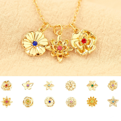 3D Birth Flower Necklace Birthstone 12 Month Bouquet Pendant Floral |  Jewelry Birthday Gift