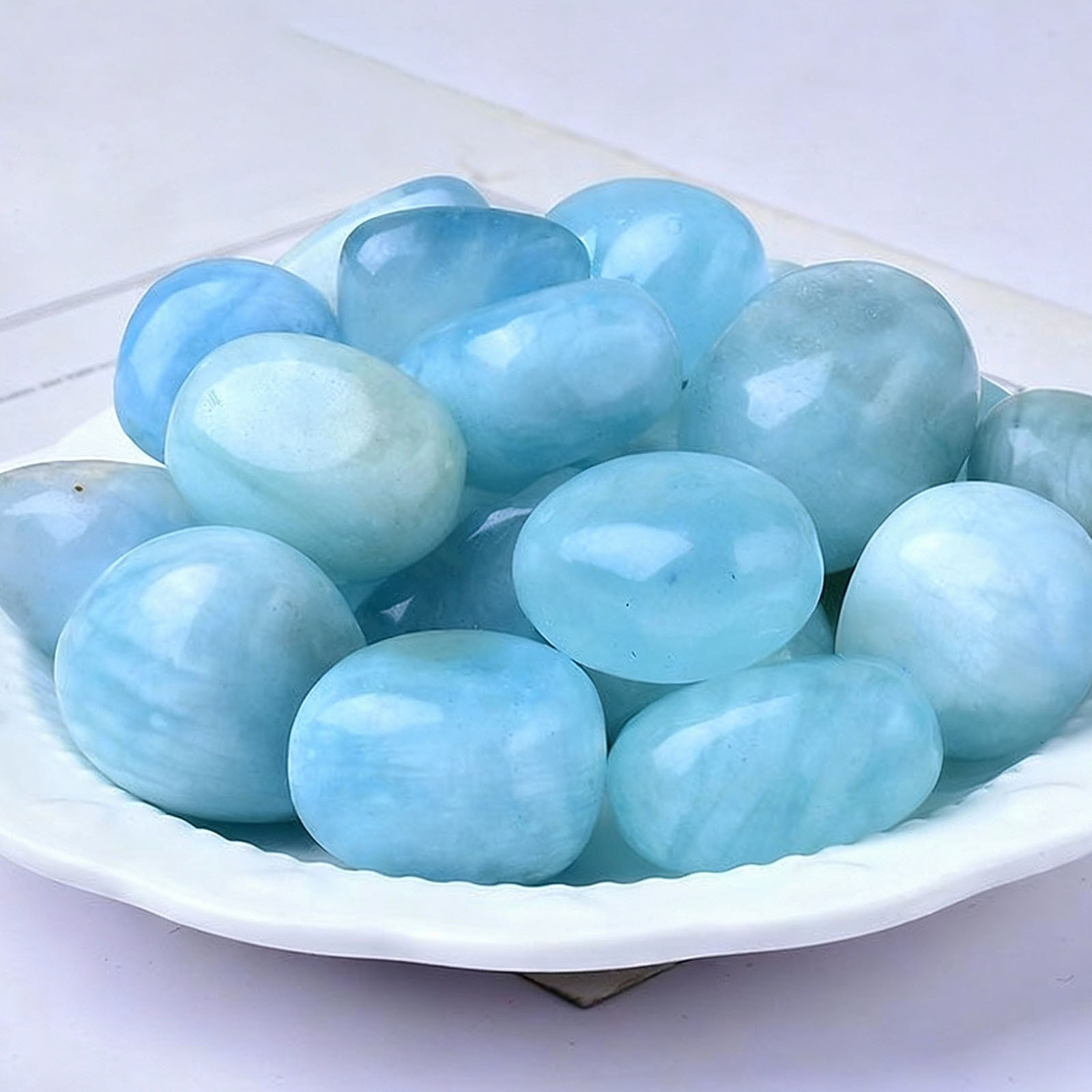 Natural Gemstone Aquamarine Bulk Tumbled Stones, Polished Rocks | Crystal Spiritual Healing Stone Meaning