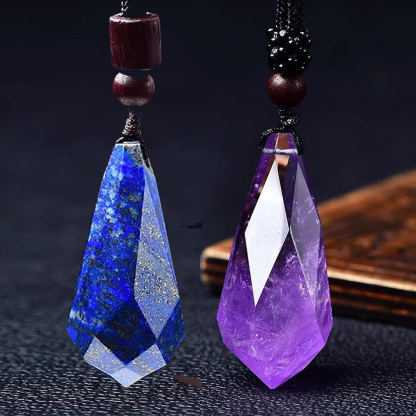 Natural Crystal & Gemstone Faceted Teardrop Pendant · Raw-Cut Polished Necklace with Braided Cord · Universal style