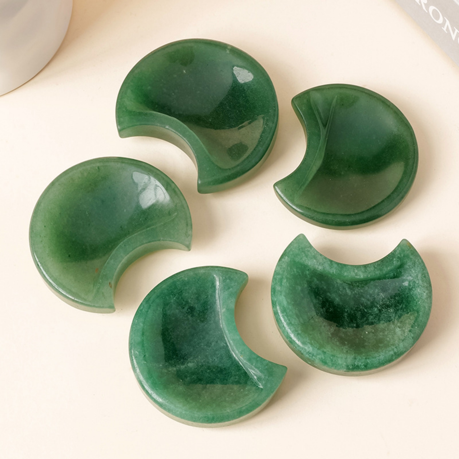 Natural Green Aventurine Moon-Shape Gemstone Bowl for Cleansing |  Crystal Spiritual Healing Stone Meaning