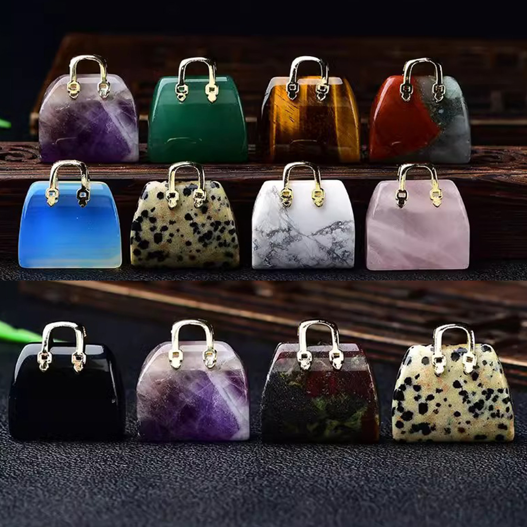 Natural Crystal Handbag-Shaped Carving · Polished Raw Gemstone Decor · DIY Pendant Craft