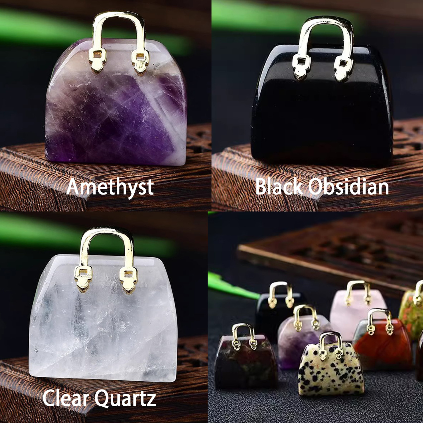 Natural Crystal Handbag-Shaped Carving · Polished Raw Gemstone Decor · DIY Pendant Craft