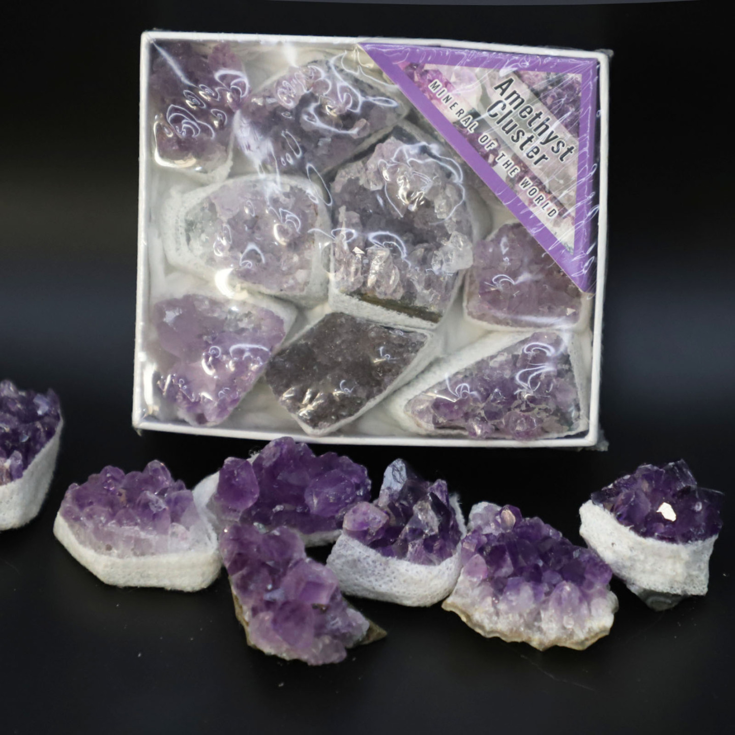 9in1 Amethyst crystal gemstone raw stone boxack zjsz001