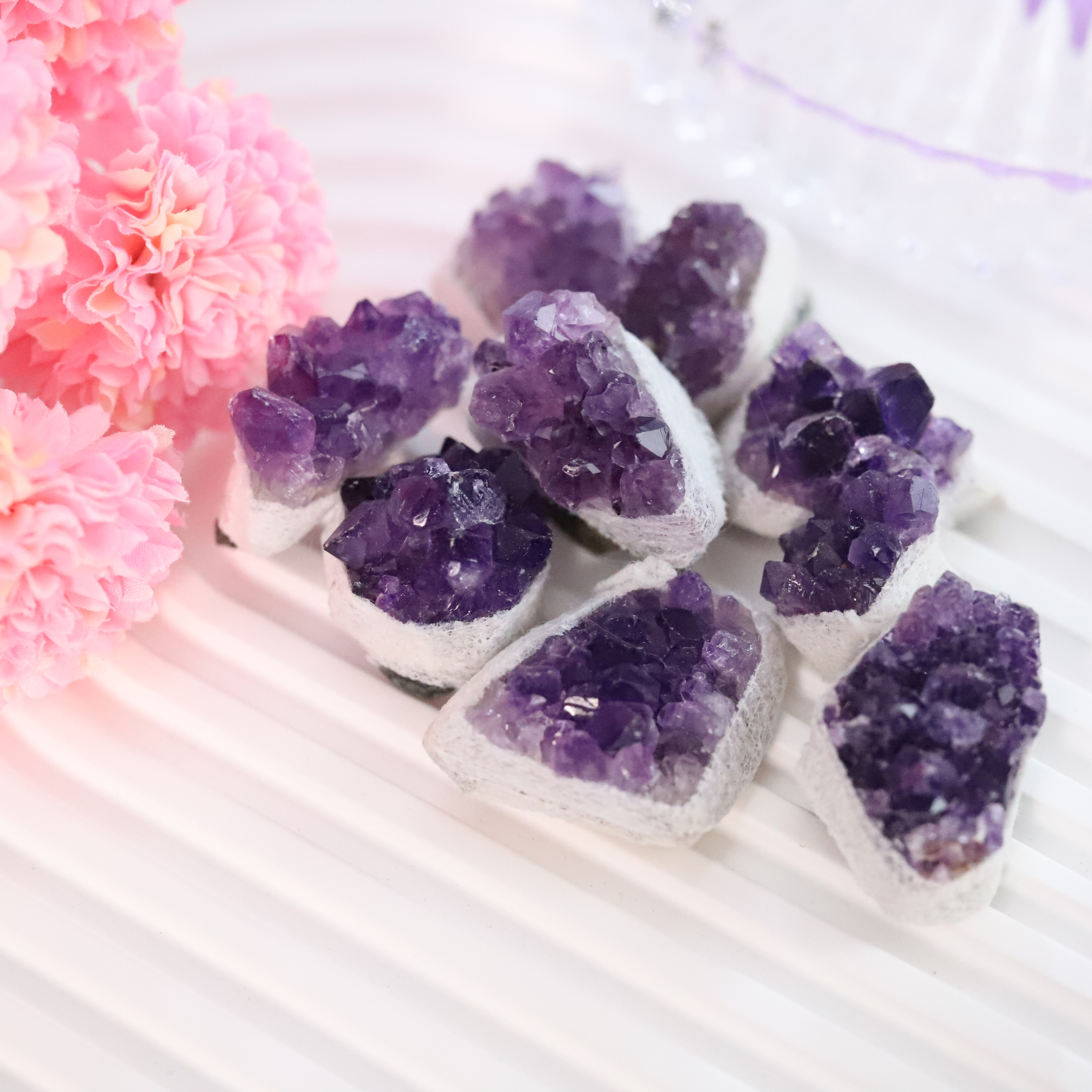 9in1 Amethyst crystal gemstone raw stone boxack zjsz001
