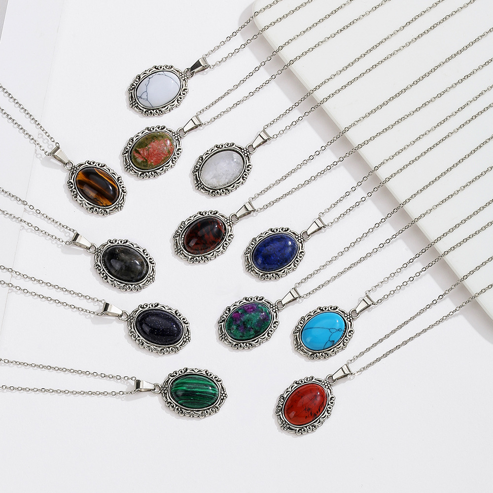 Natural Crystal Pendent with Chain Dainty Necklace –Unique Oval Stone Handmade Jewelry | Gemstone Spiritual Healing Stone Meaning