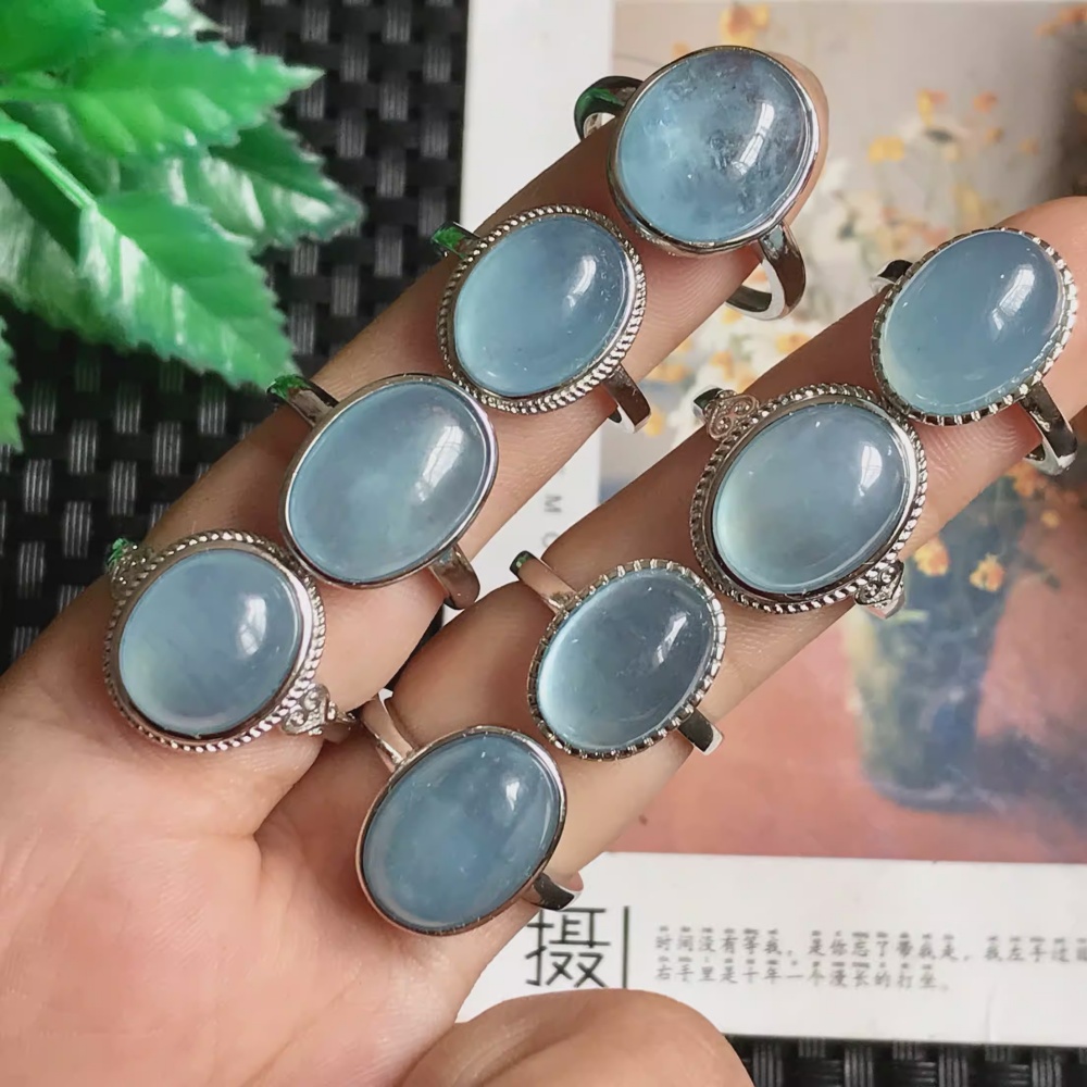 Natural Large Aquamarine Gemstone Adjustable Open Ring, Birthstone Minimalist Statement Ring for Women, Gift for Her | Crystal Spiritual Healing Stone Meaning