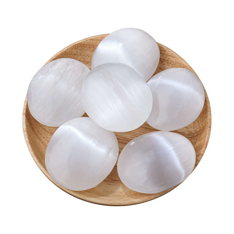 Natural Selenite Crystal Oval Palm Stone Massage Worry Stone | Gemstone Spiritual Healing Stone Meaning