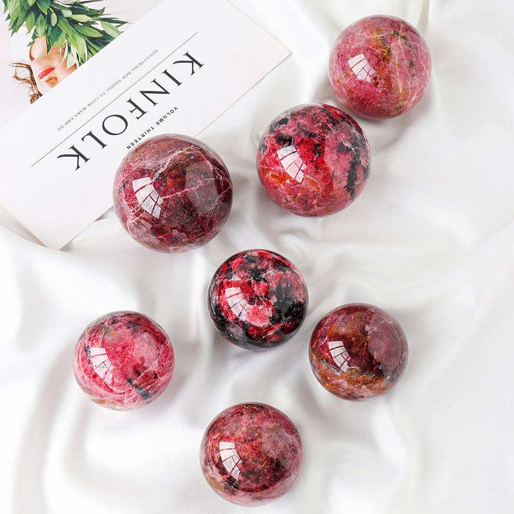 Natural Rhodonite Crystal Sphere – Raw Stone Healing Decor | DIY No-Hole Round Bead for Jewelry & Pendants