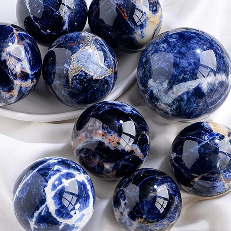 Natural Sodalite Polished Crystal Sphere – Raw Stone Mineral Specimen | Healing Energy Home Décor
