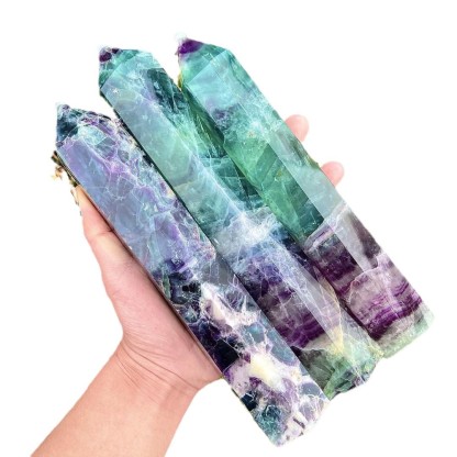 Natural Rainbow Fluorite Crystal Point Tower · Hand-Polished Raw Crystal · Home & Desk Healing Decor