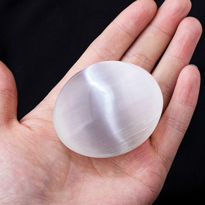 Natural Selenite Crystal Oval Palm Stone Massage Worry Stone | Gemstone Spiritual Healing Stone Meaning