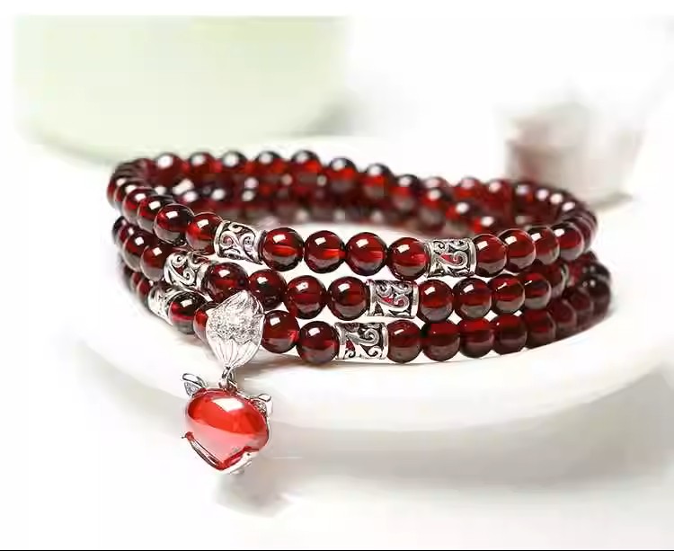 Natural Garnet Crystal Bracelet Gemstone with Fox Pendant, Adjustable Multi-Loop Raw Stone Birthday Gift | Crystal Spiritual Healing Stone Meaning