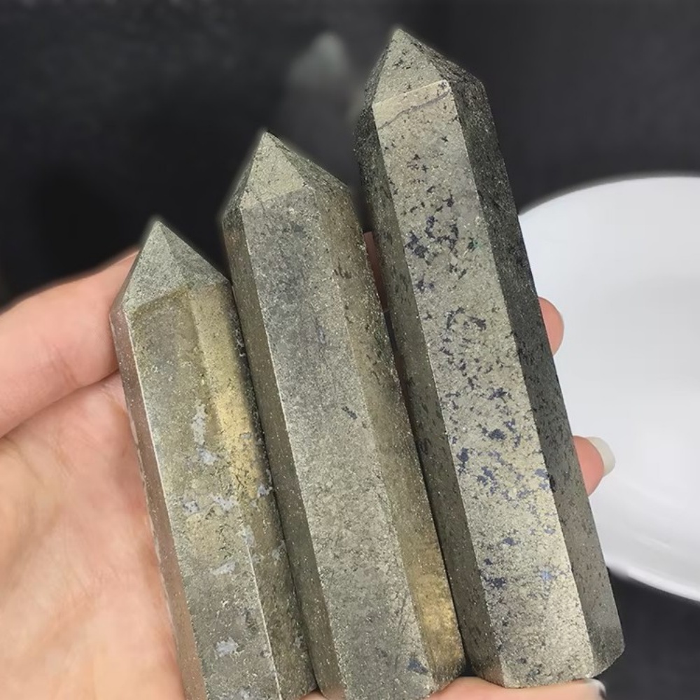 Natural Pyrite Crystal Obelisk Tower Hexagonal Crystal Point for Reiki Healing and Crystal Grid |  Gemstone Spiritual Healing Stone Meaning