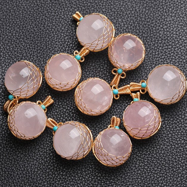 Natural Rose Quartz Crystal Round Bead Pendant – Polished Raw Crystal Sphere Crystal Ball Necklace Charm | Gemstone Spiritual Healing Stone Meaning