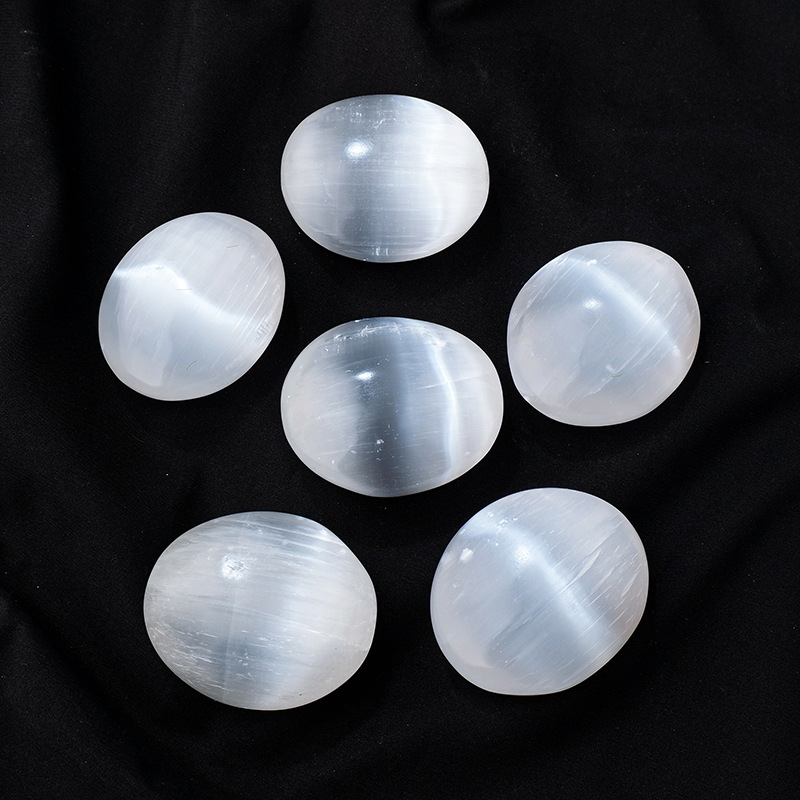 Natural Selenite Crystal Oval Palm Stone Massage Worry Stone | Gemstone Spiritual Healing Stone Meaning