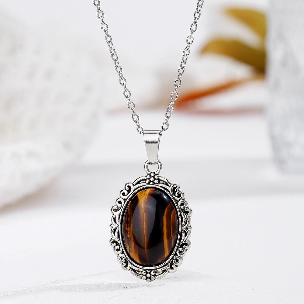 Natural Crystal Pendent with Chain Dainty Necklace –Unique Oval Stone Handmade Jewelry | Gemstone Spiritual Healing Stone Meaning