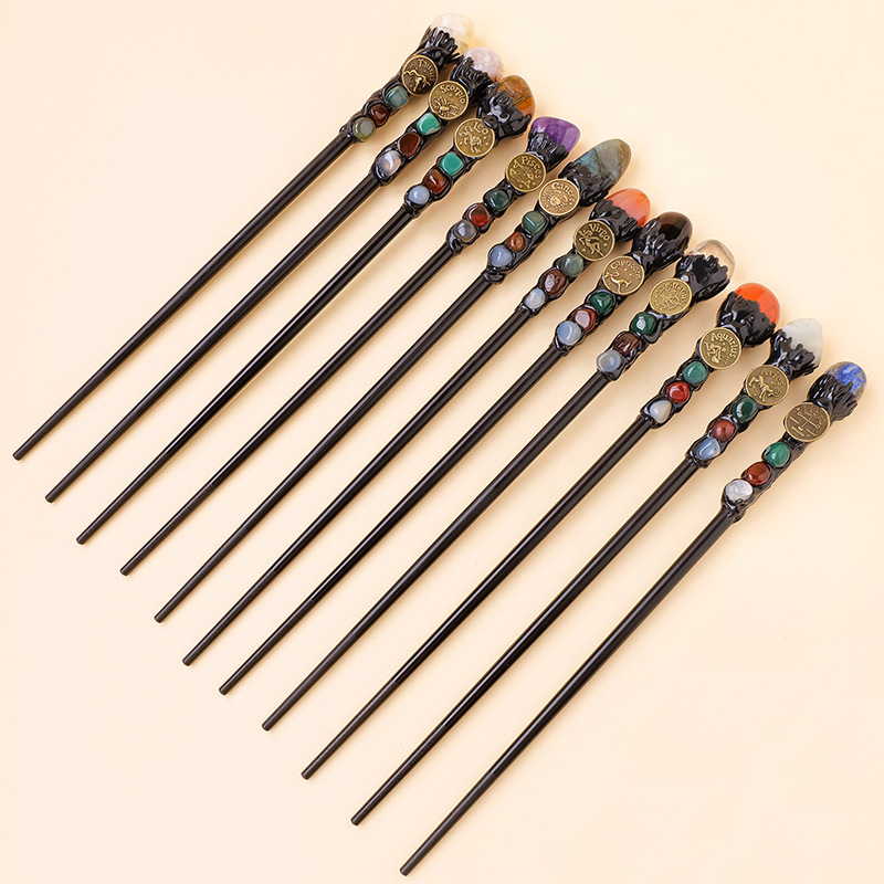 Natural Assorted Crystal Zodiac Magic Wand – Tumbled Stones, Wicca Energy Wand | Gemstone Spiritual Healing Stone Meaning