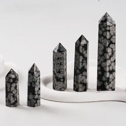 Natural Snowflake Obsidian Crystal Towers - Single-Point Crystal Obelisk for Reiki & Crystal Grid | Gemstone Spiritual Healing Stone Meaning