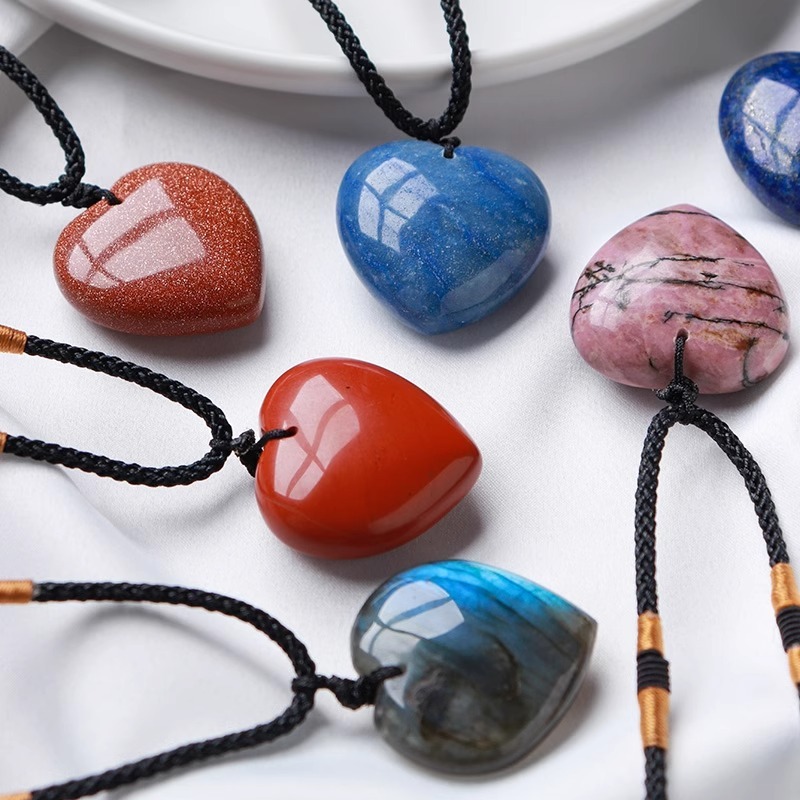 Natural Raw Crystal Heart Pendant Necklace · Healing Gemstone Heart Jewelry · Crystals Spiritual Healing Stone Meaning