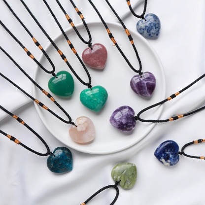 Natural Raw Crystal Heart Pendant Necklace · Healing Gemstone Heart Jewelry · Energy Stone Heart Charm