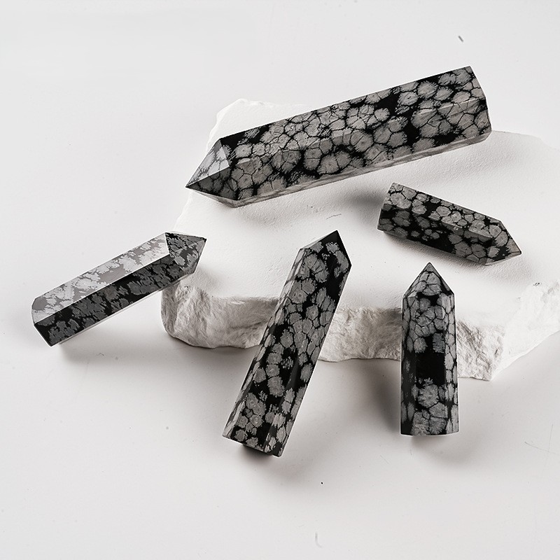 Natural Snowflake Obsidian Crystal Towers - Single-Point Crystal Obelisk for Reiki & Crystal Grid | Gemstone Spiritual Healing Stone Meaning