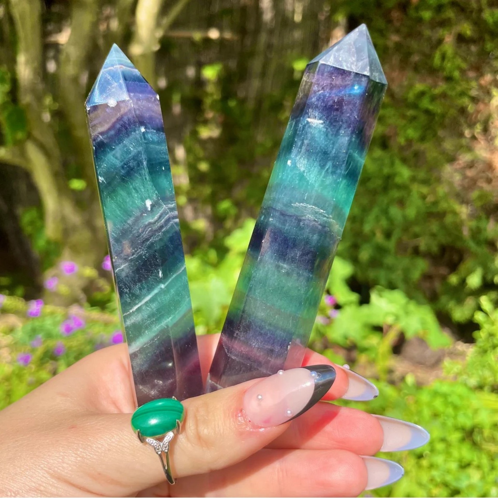 Natural Rainbow Fluorite Crystal Point Tower · Hand-Polished Raw Crystal · Home & Desk Healing Decor